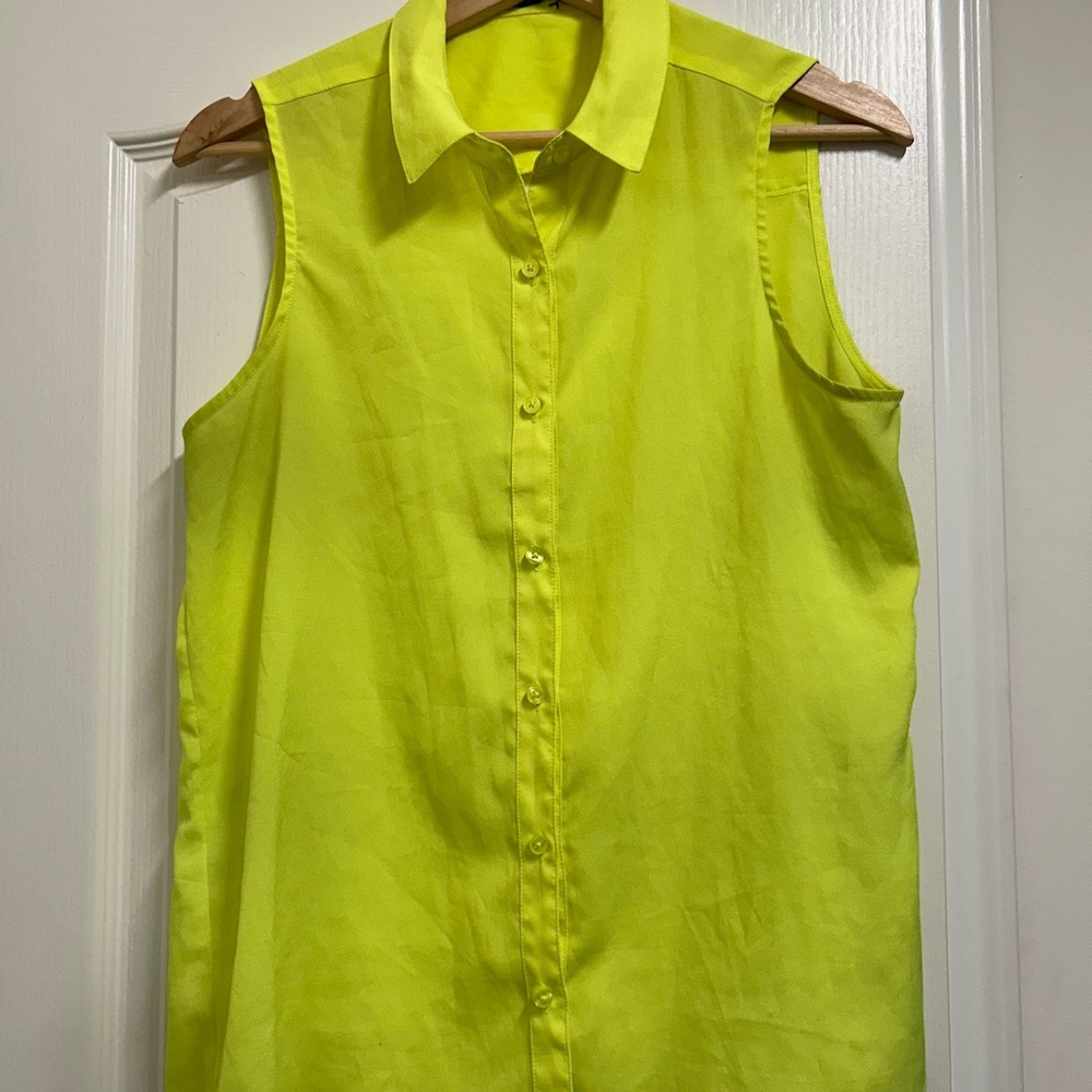 Express Neon Yellow Sleeveless Button-Down Shirt